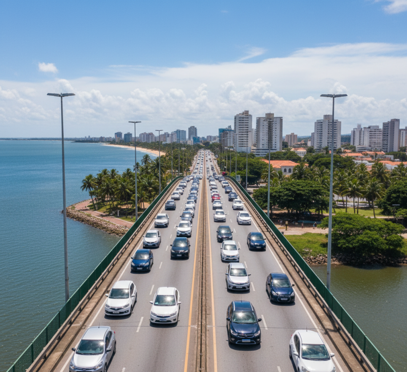 Trânsito na rodovia do MA / Créditos: Imagem gerada por I.A.