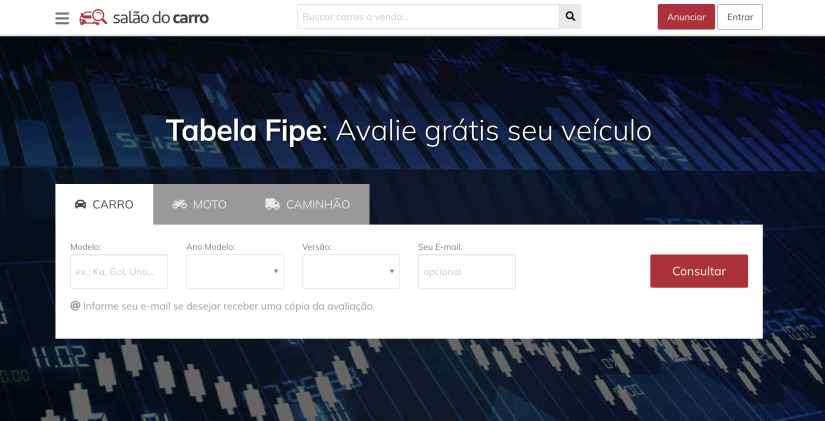 Reprodução do site: Tabela Fipe
