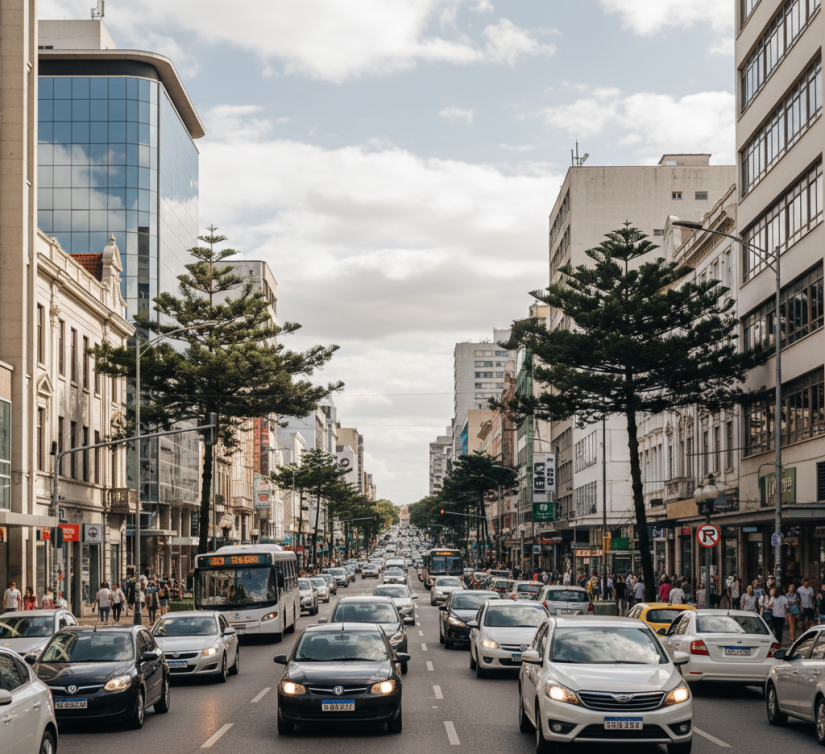 Trânsito na avenida/ Créditos: Imagem gerada por I.A.