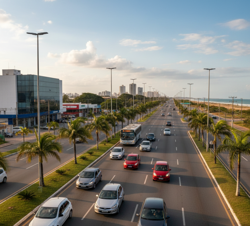 Trânsito na rodovia no AL / Créditos: Imagem gerada por I.A.